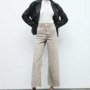 The Marine Straight Jeans from Zara in Stone, High Rise, Flare Wide Leg, Size 4
